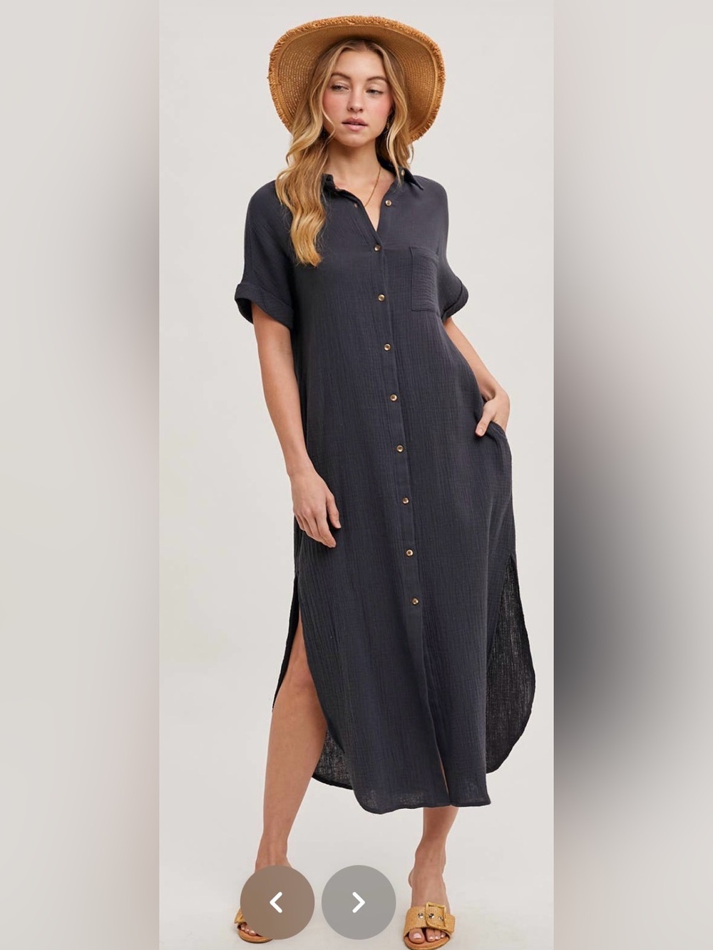 NWOT Relaxed Bluivy Deep Gray Button-Front Shirt Dress Sz L B139